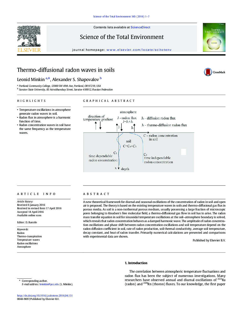 Thermo-diffusional radon waves in soils