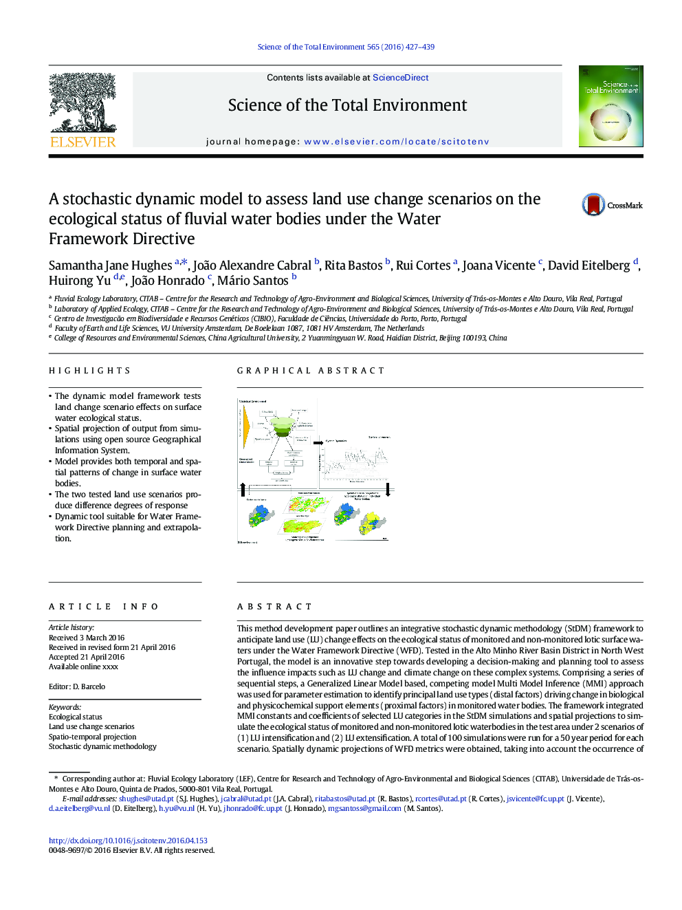 A stochastic dynamic model to assess land use change scenarios on the ecological status of fluvial water bodies under the Water Framework Directive