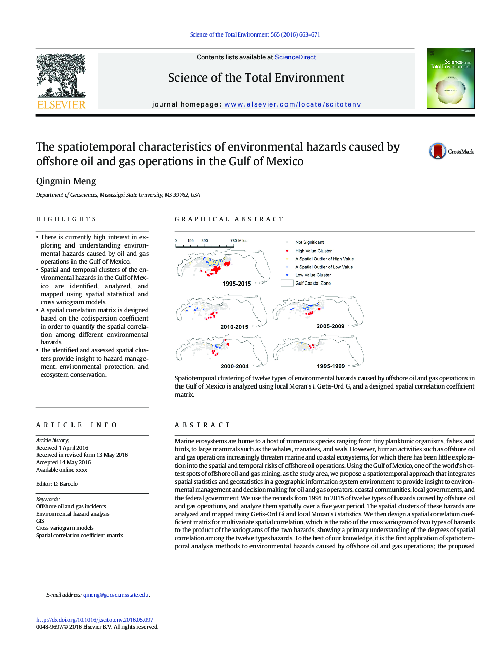 The spatiotemporal characteristics of environmental hazards caused by offshore oil and gas operations in the Gulf of Mexico