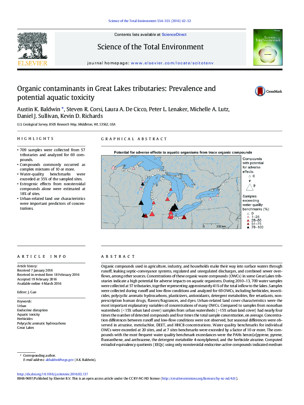 آلاینده های آلی در جزایر بزرگ دریاچه: شیوع و احتمال سمیت آبزی 