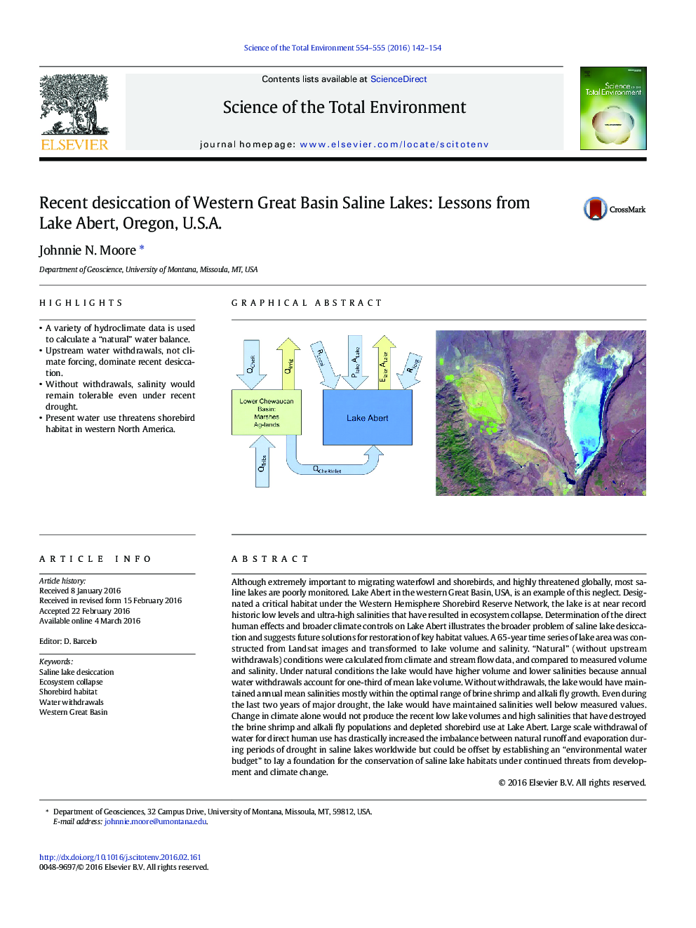 Recent desiccation of Western Great Basin Saline Lakes: Lessons from Lake Abert, Oregon, U.S.A.