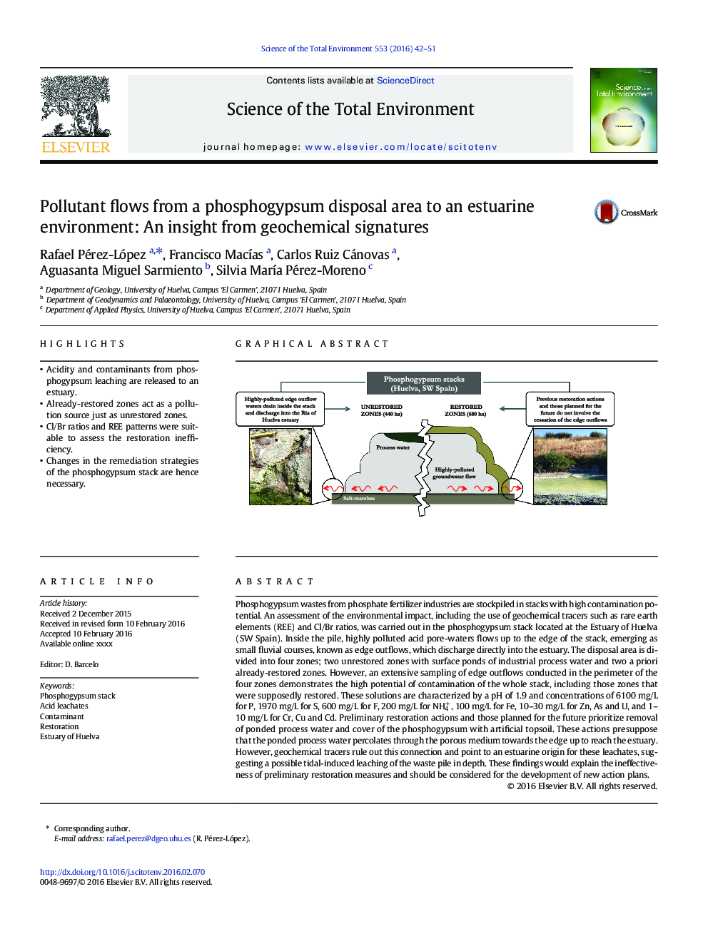 Pollutant flows from a phosphogypsum disposal area to an estuarine environment: An insight from geochemical signatures