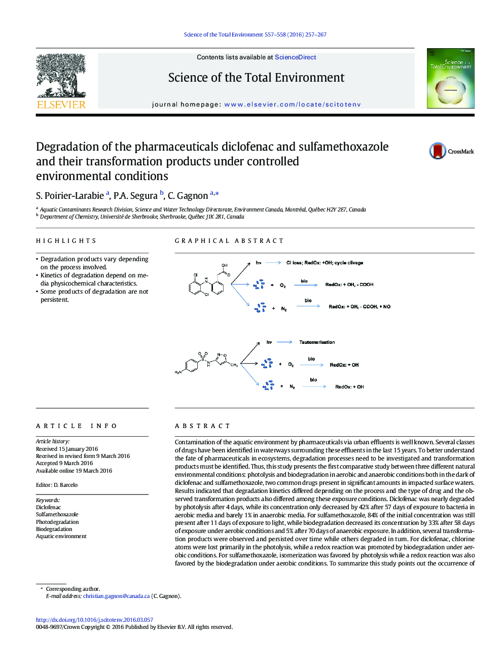 Degradation of the pharmaceuticals diclofenac and sulfamethoxazole and their transformation products under controlled environmental conditions