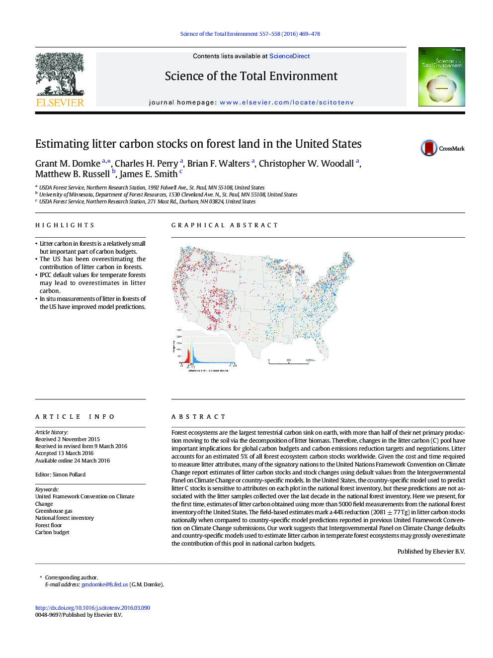 Estimating litter carbon stocks on forest land in the United States