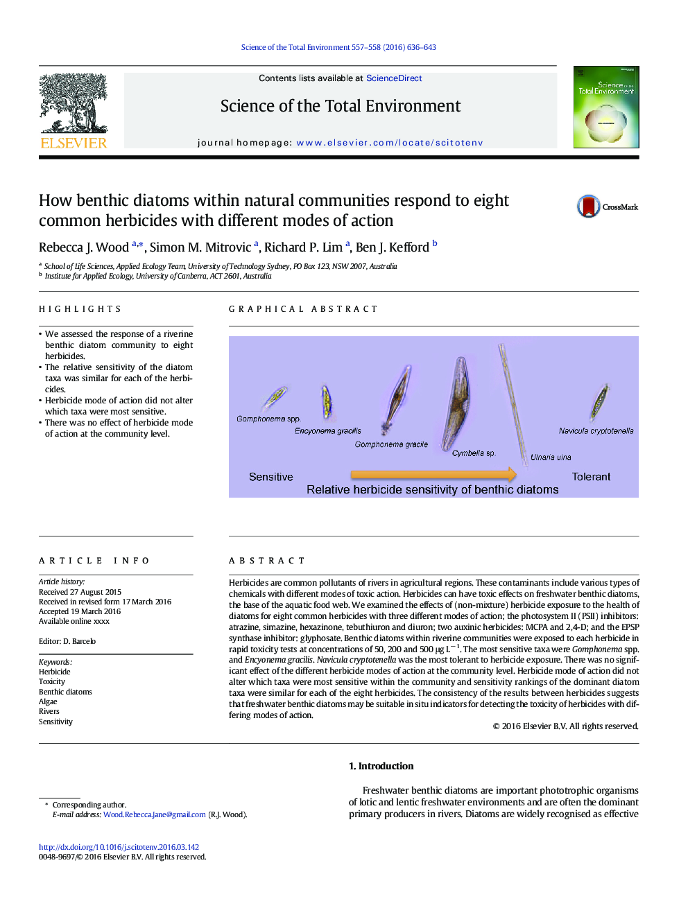 How benthic diatoms within natural communities respond to eight common herbicides with different modes of action