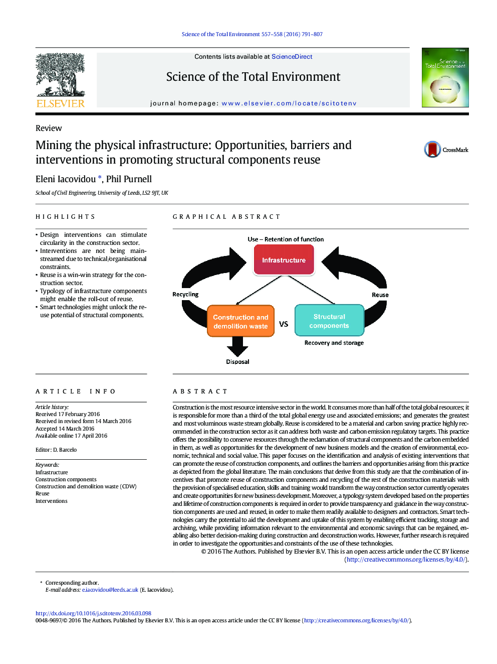 ReviewMining the physical infrastructure: Opportunities, barriers and interventions in promoting structural components reuse