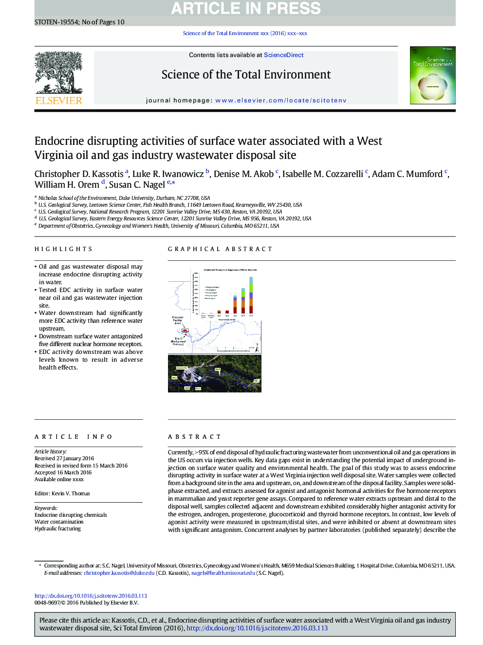 Endocrine disrupting activities of surface water associated with a West Virginia oil and gas industry wastewater disposal site