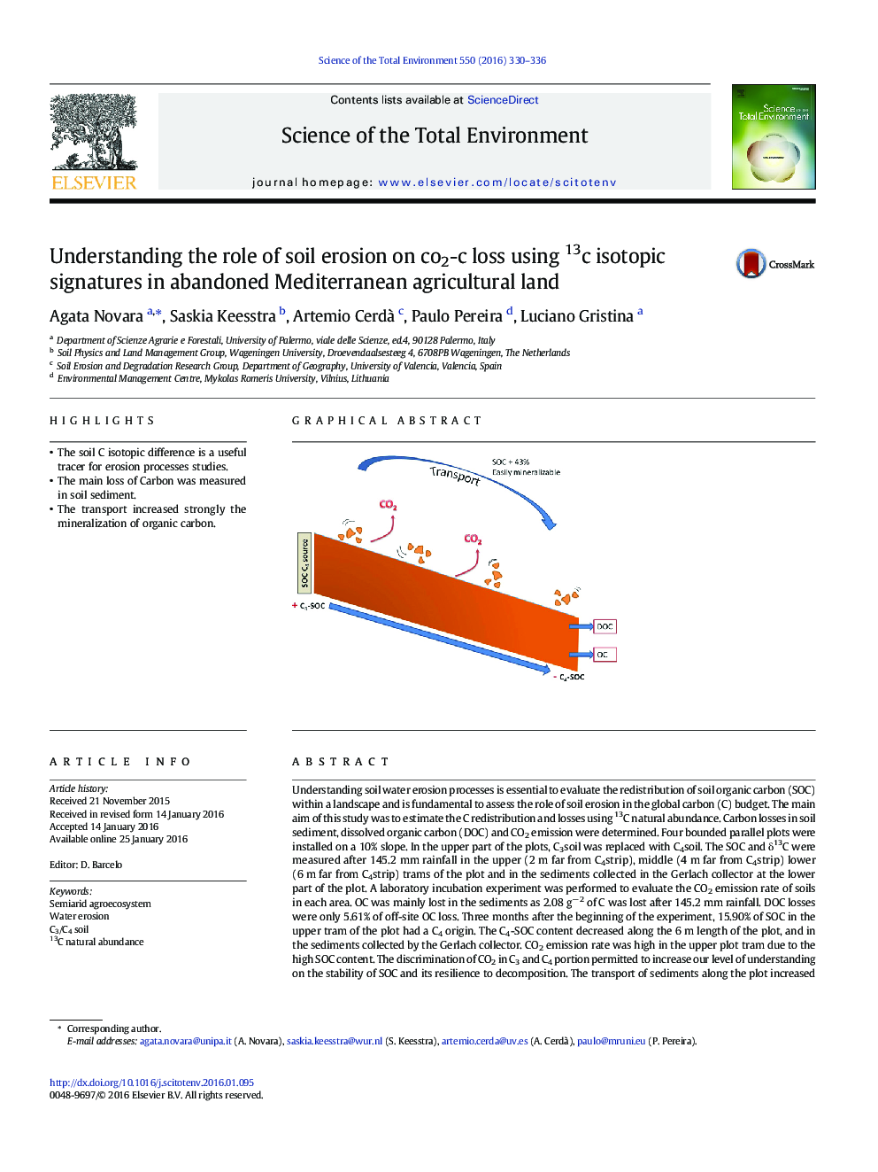 Understanding the role of soil erosion on co2-c loss using 13c isotopic signatures in abandoned Mediterranean agricultural land