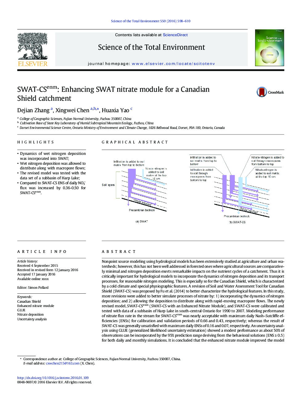 SWAT-CSenm: Enhancing SWAT nitrate module for a Canadian Shield catchment