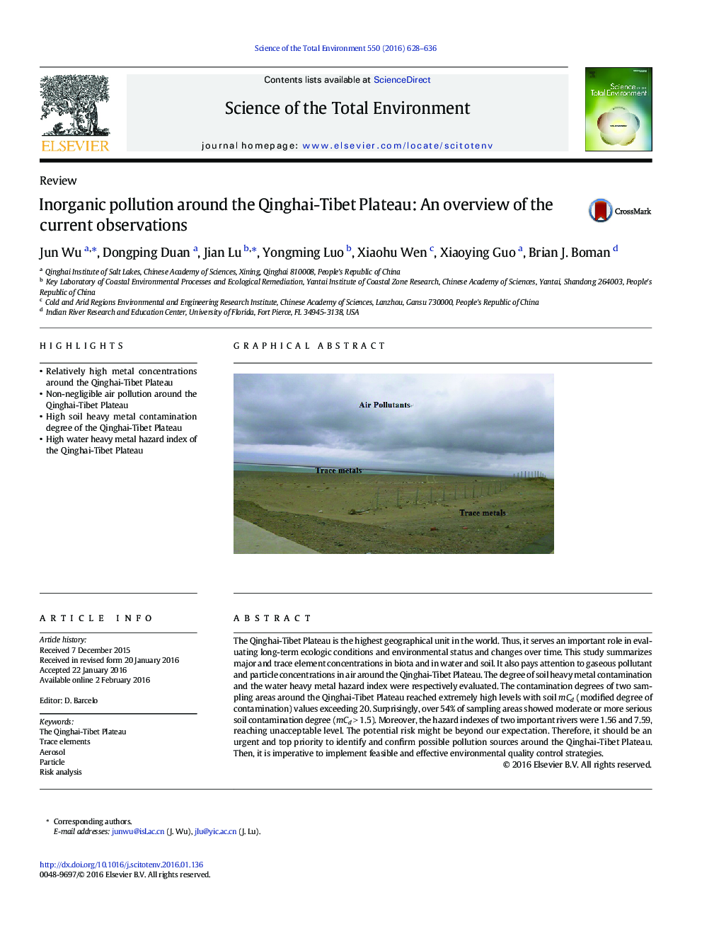 ReviewInorganic pollution around the Qinghai-Tibet Plateau: An overview of the current observations