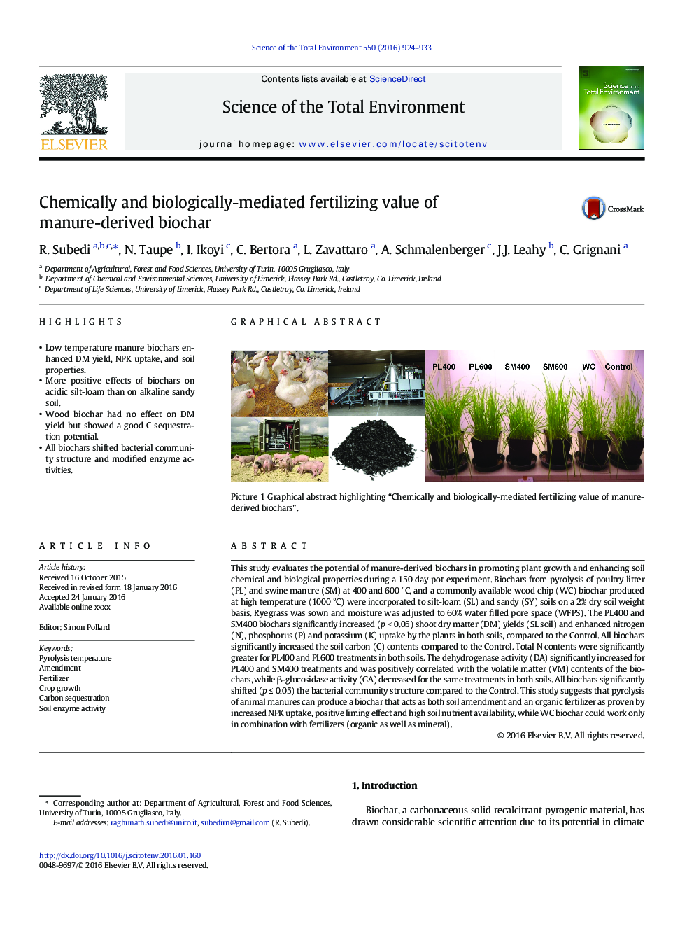 Chemically and biologically-mediated fertilizing value of manure-derived biochar