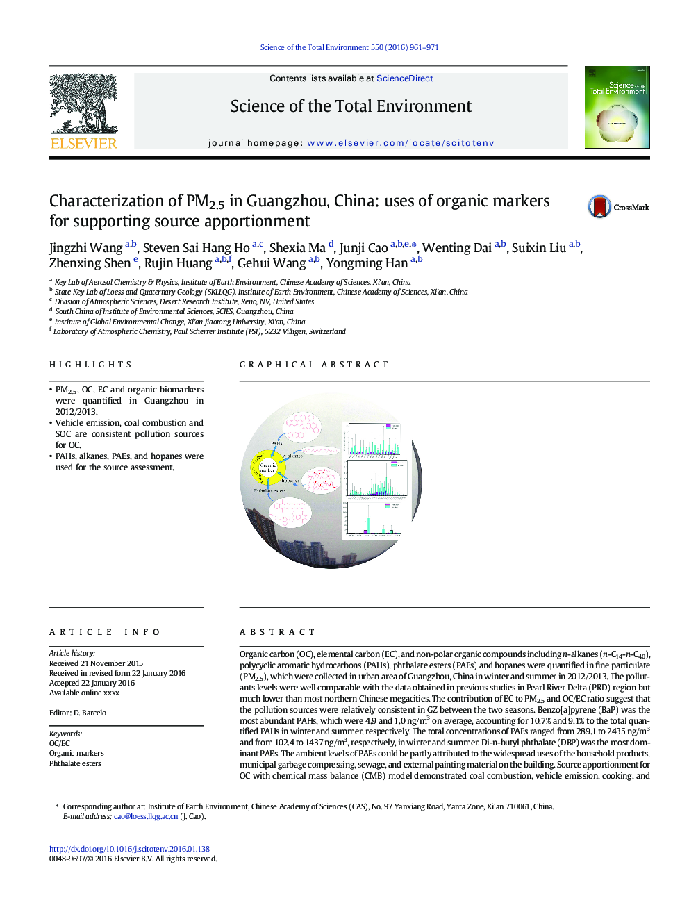 Characterization of PM2.5 in Guangzhou, China: uses of organic markers for supporting source apportionment