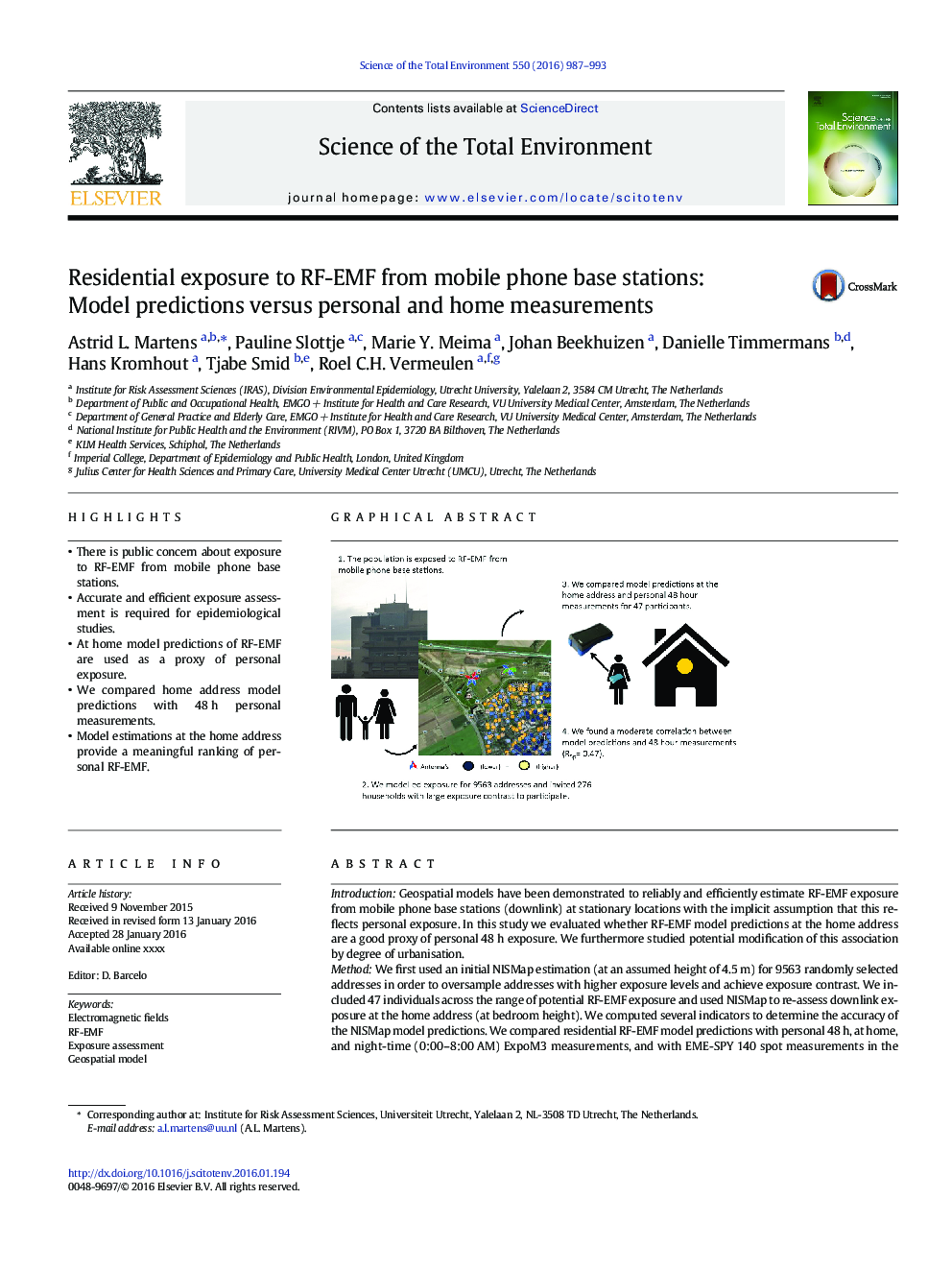 Residential exposure to RF-EMF from mobile phone base stations: Model predictions versus personal and home measurements