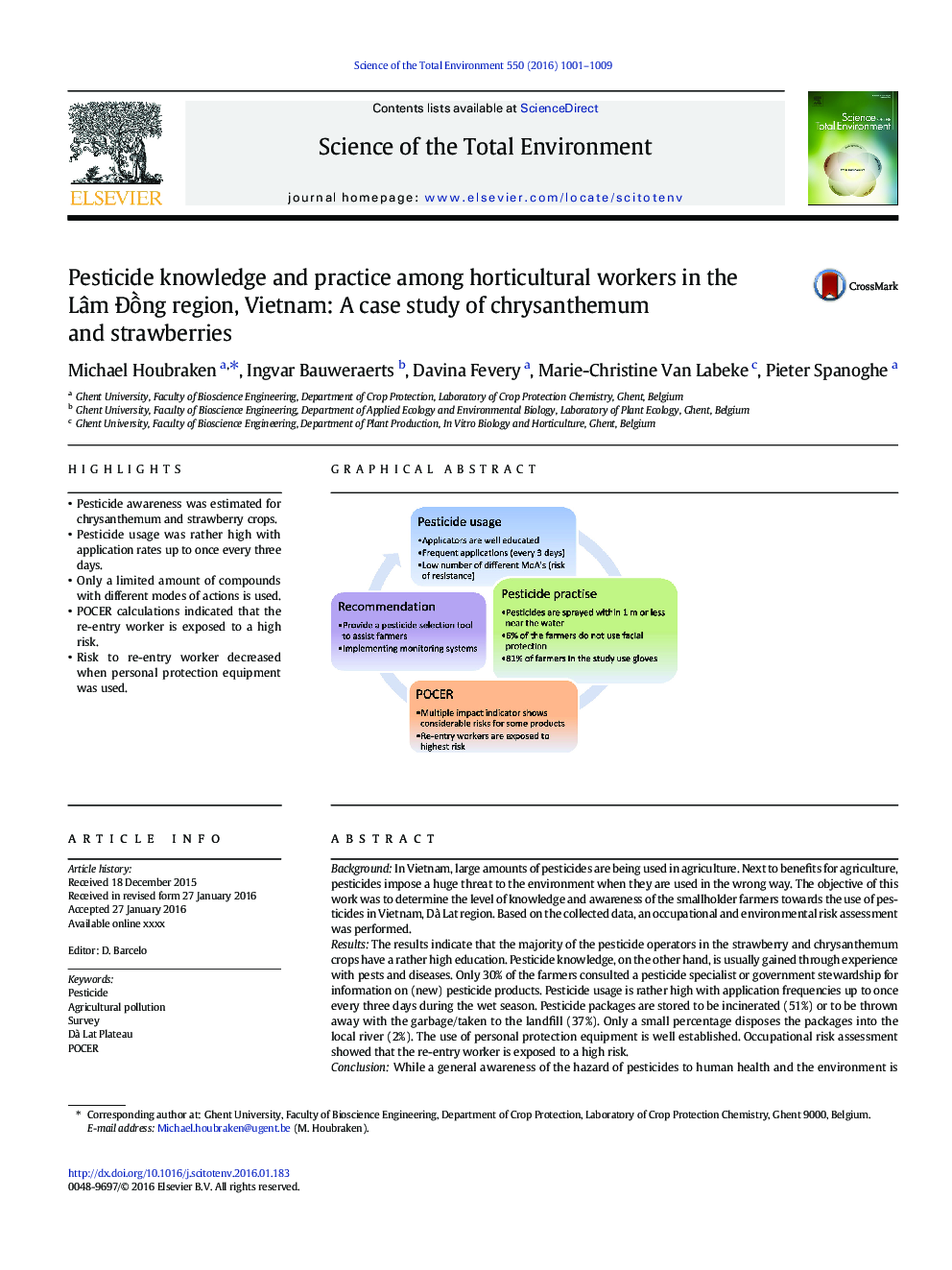 Pesticide knowledge and practice among horticultural workers in the LÃ¢m Äá»ng region, Vietnam: A case study of chrysanthemum and strawberries