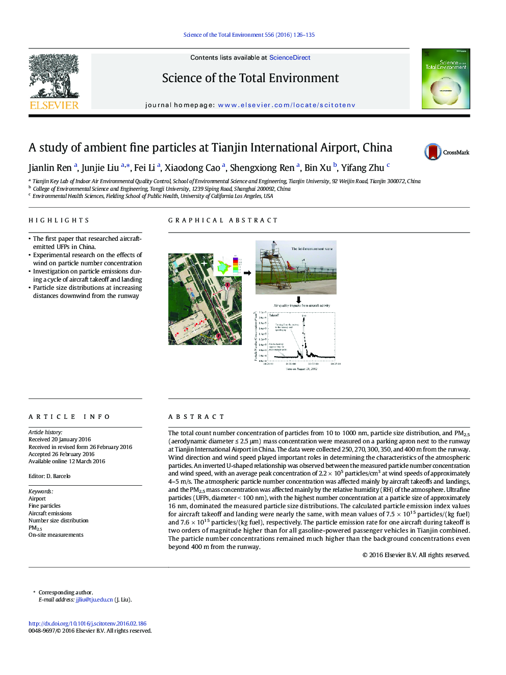 A study of ambient fine particles at Tianjin International Airport, China