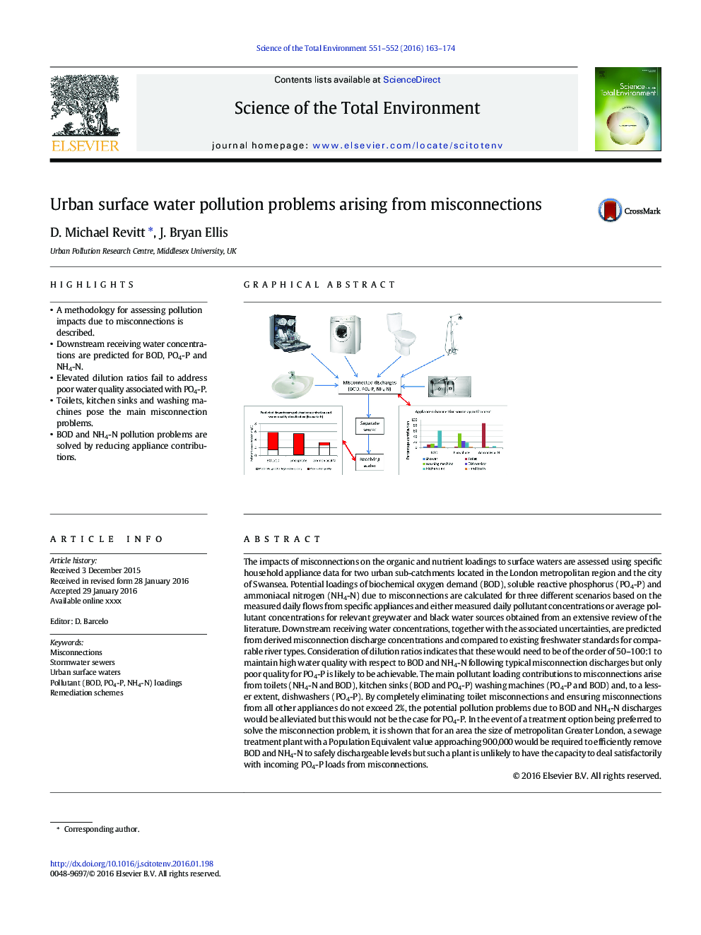 Urban surface water pollution problems arising from misconnections