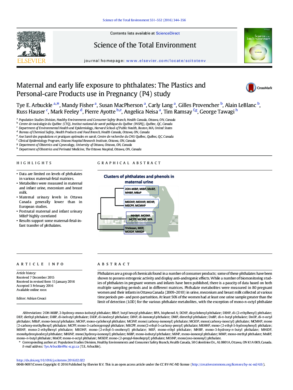 Maternal and early life exposure to phthalates: The Plastics and Personal-care Products use in Pregnancy (P4) study