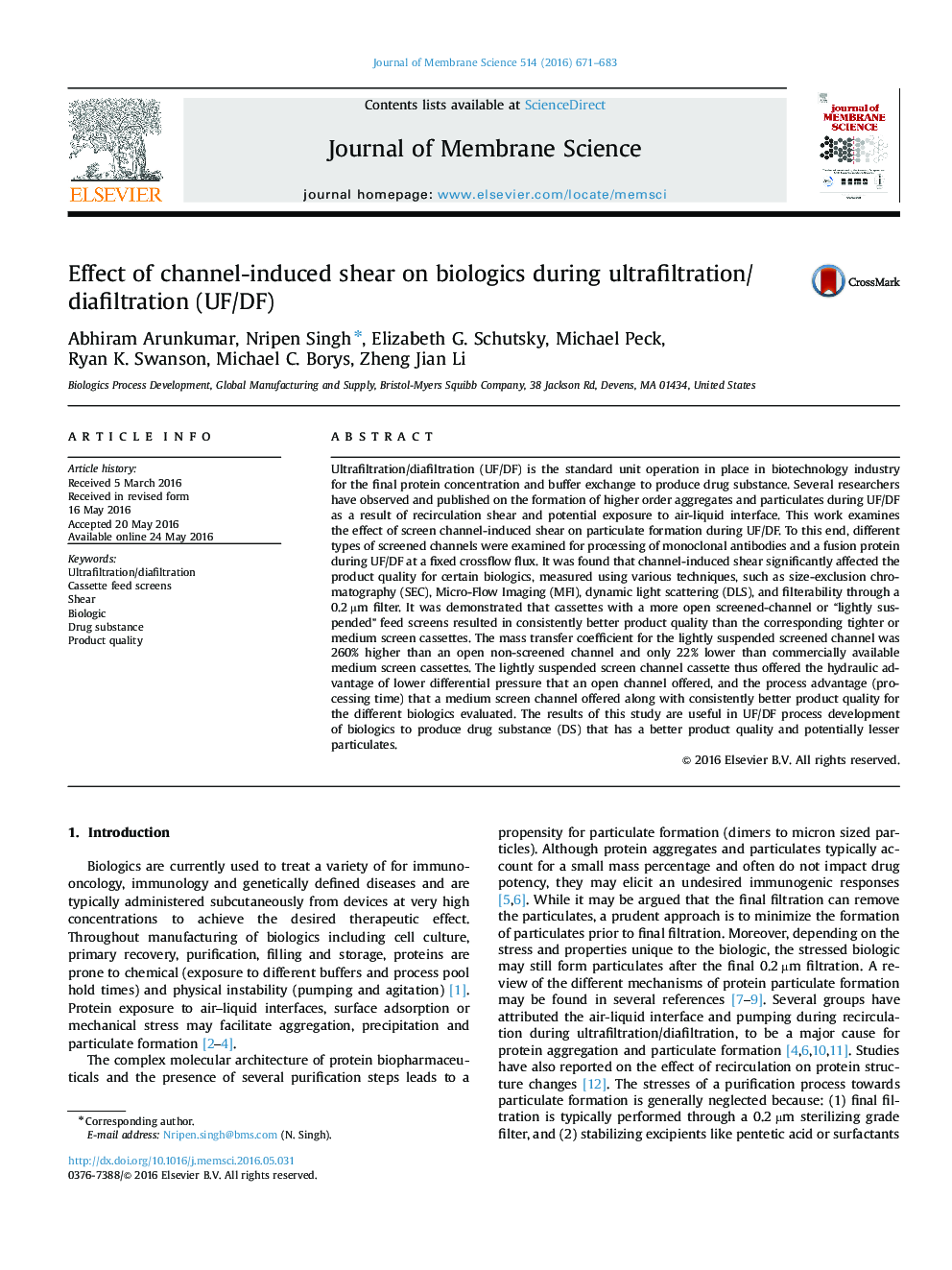 Effect of channel-induced shear on biologics during ultrafiltration/diafiltration (UF/DF)