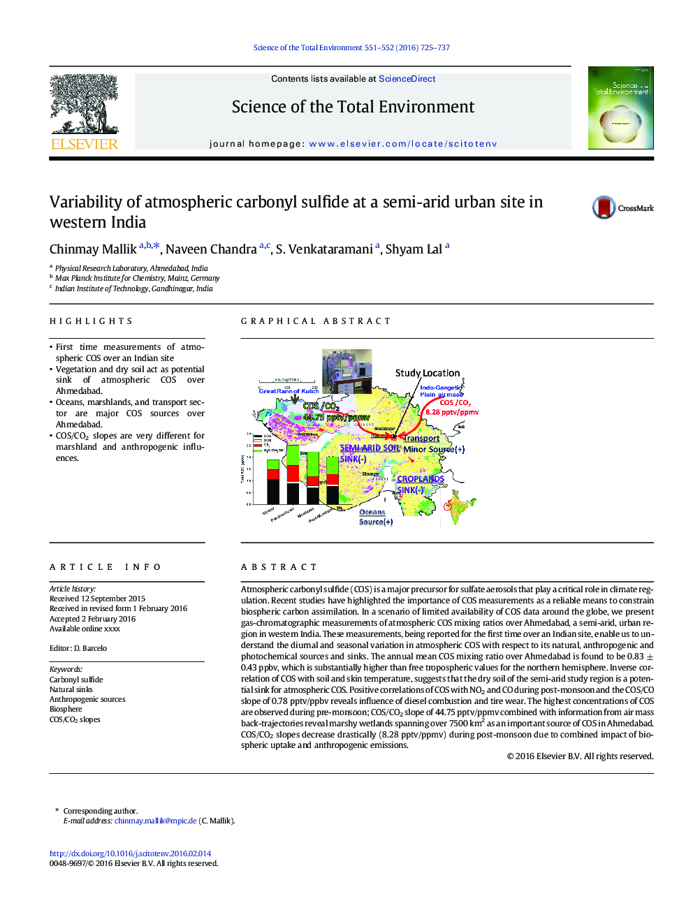 Variability of atmospheric carbonyl sulfide at a semi-arid urban site in western India