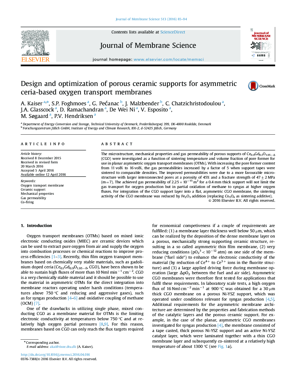 Design and optimization of porous ceramic supports for asymmetric ceria-based oxygen transport membranes