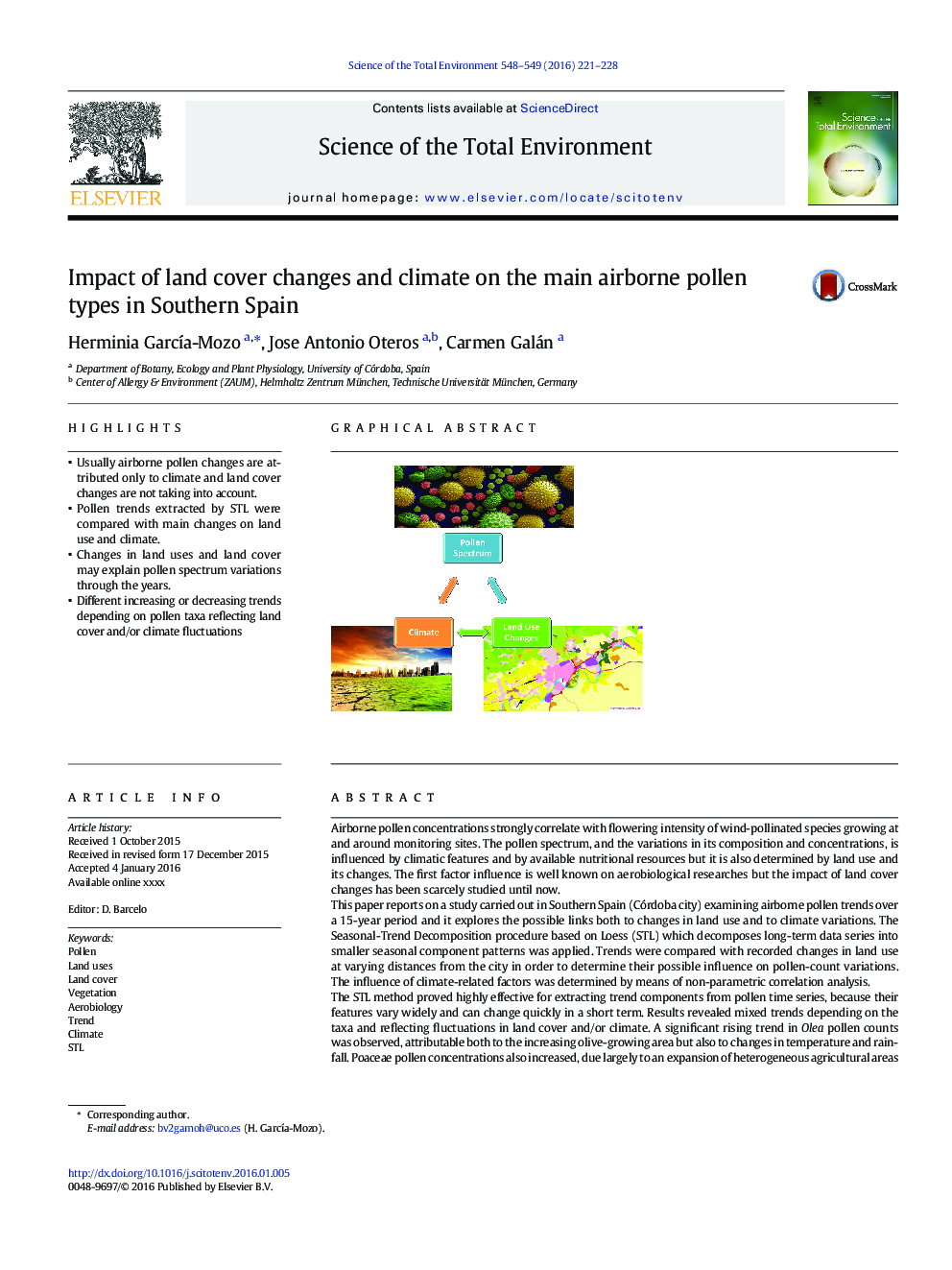 Impact of land cover changes and climate on the main airborne pollen types in Southern Spain