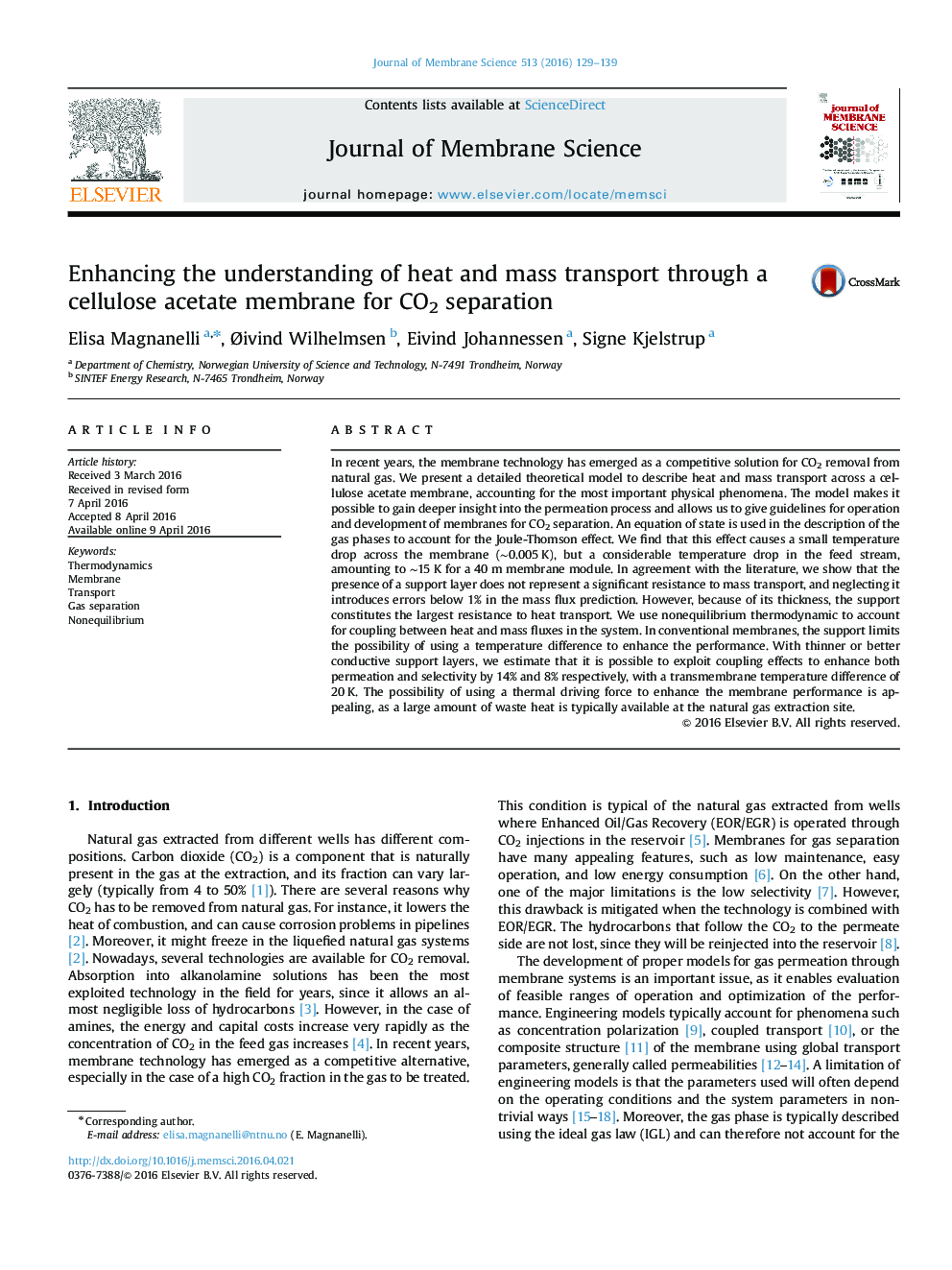 Enhancing the understanding of heat and mass transport through a cellulose acetate membrane for CO2 separation