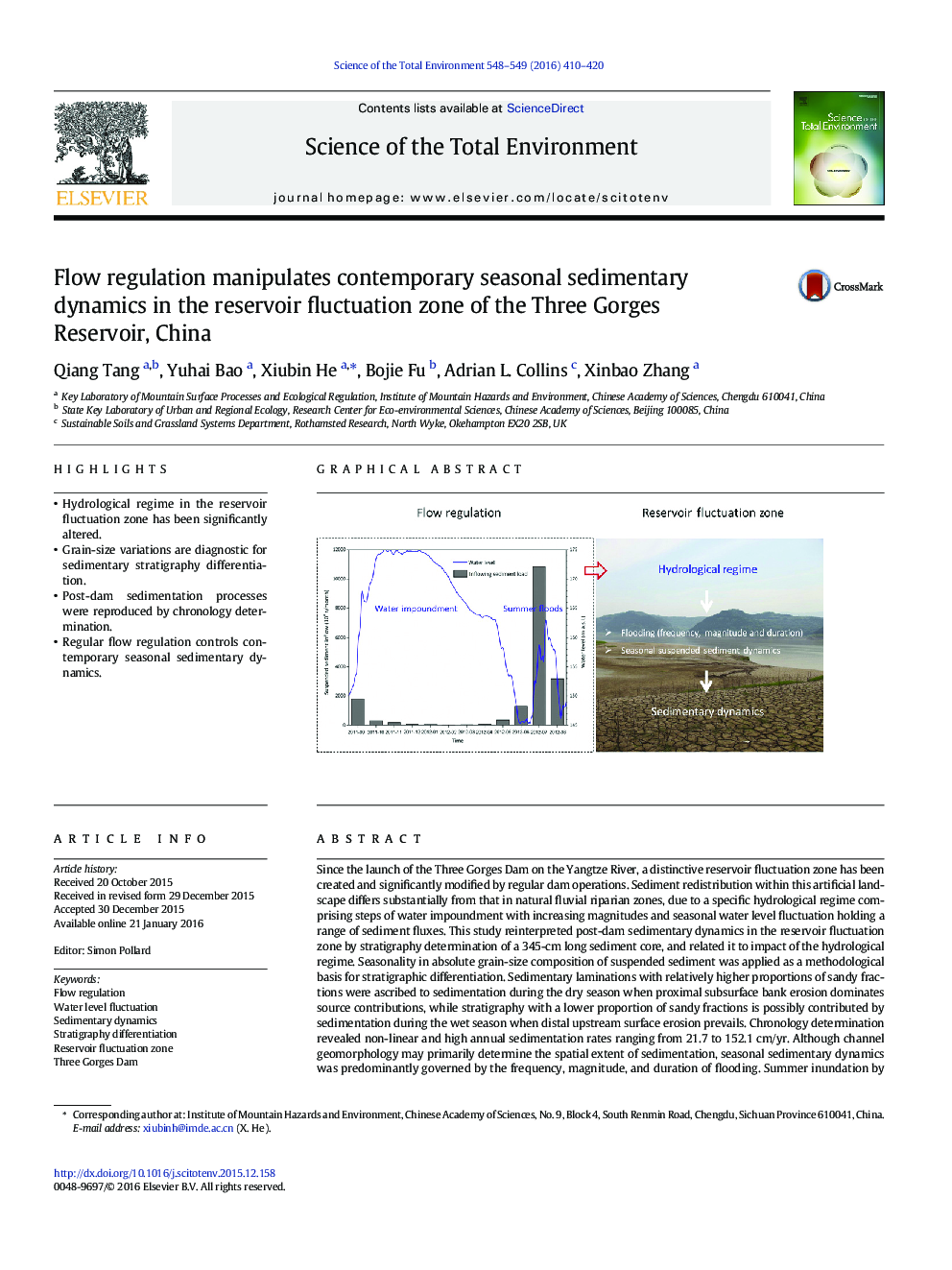 Flow regulation manipulates contemporary seasonal sedimentary dynamics in the reservoir fluctuation zone of the Three Gorges Reservoir, China