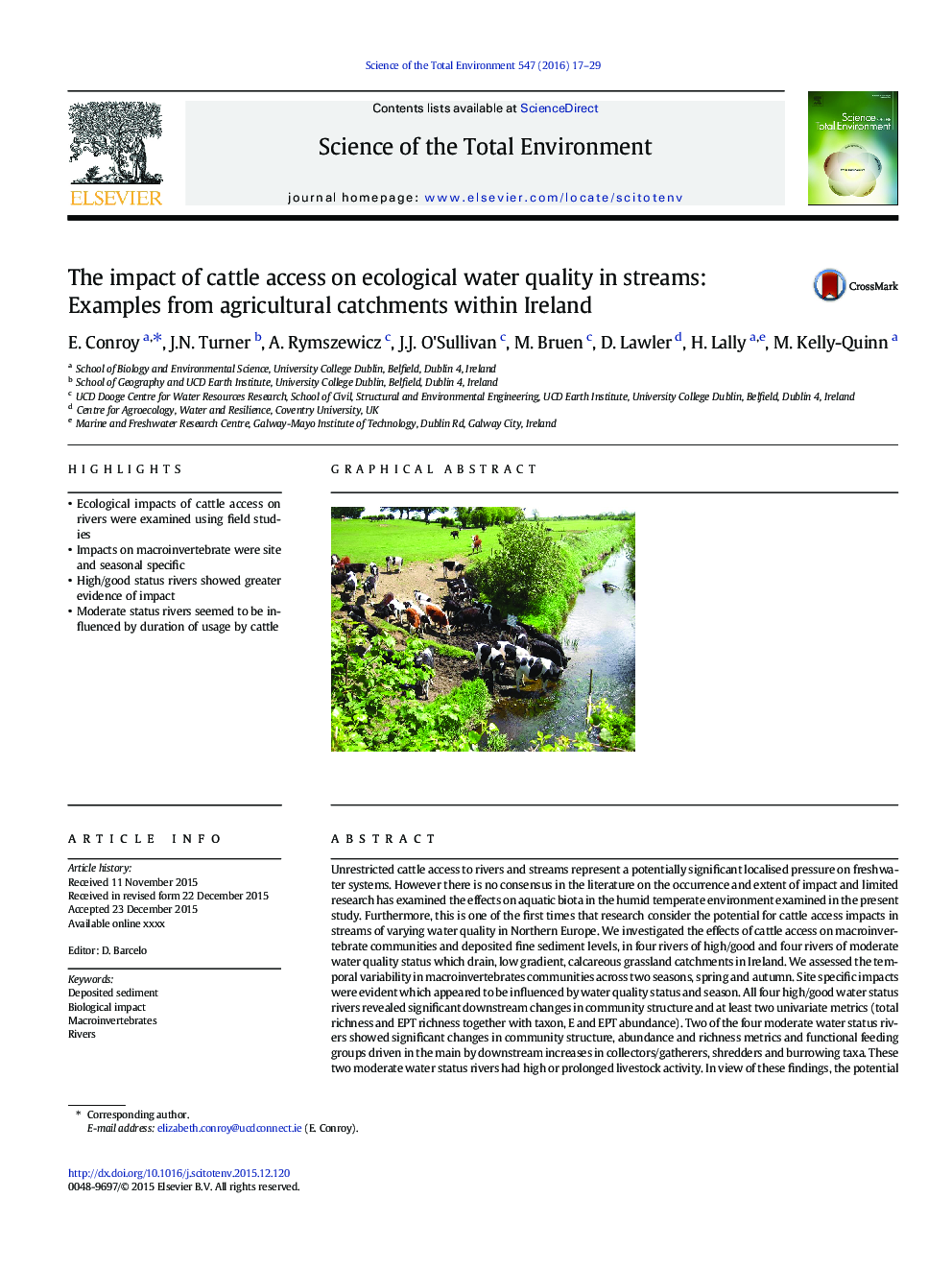 The impact of cattle access on ecological water quality in streams: Examples from agricultural catchments within Ireland