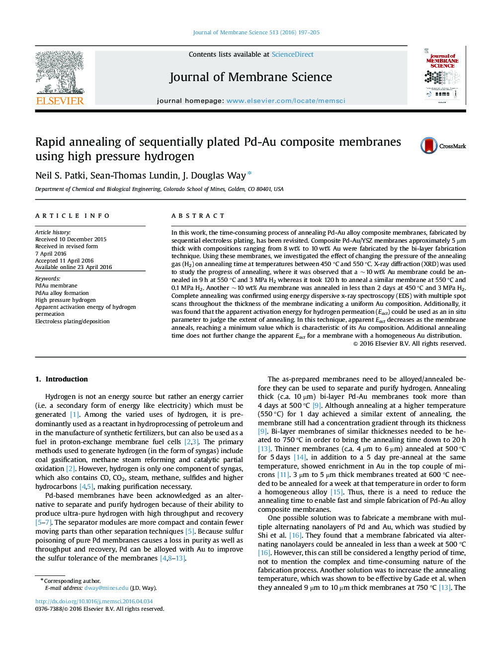 Rapid annealing of sequentially plated Pd-Au composite membranes using high pressure hydrogen