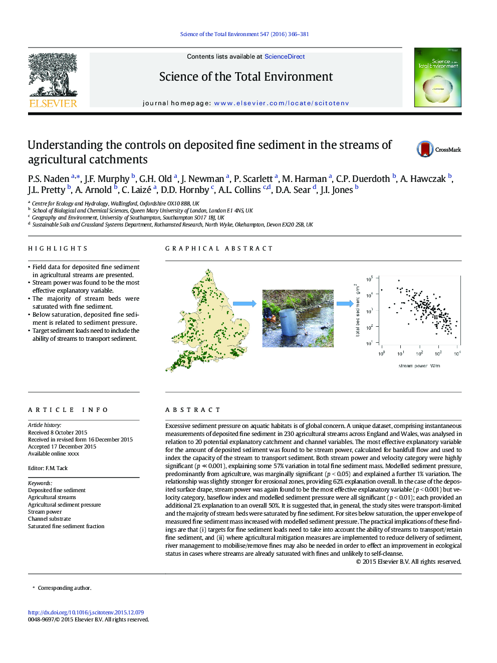 Understanding the controls on deposited fine sediment in the streams of agricultural catchments