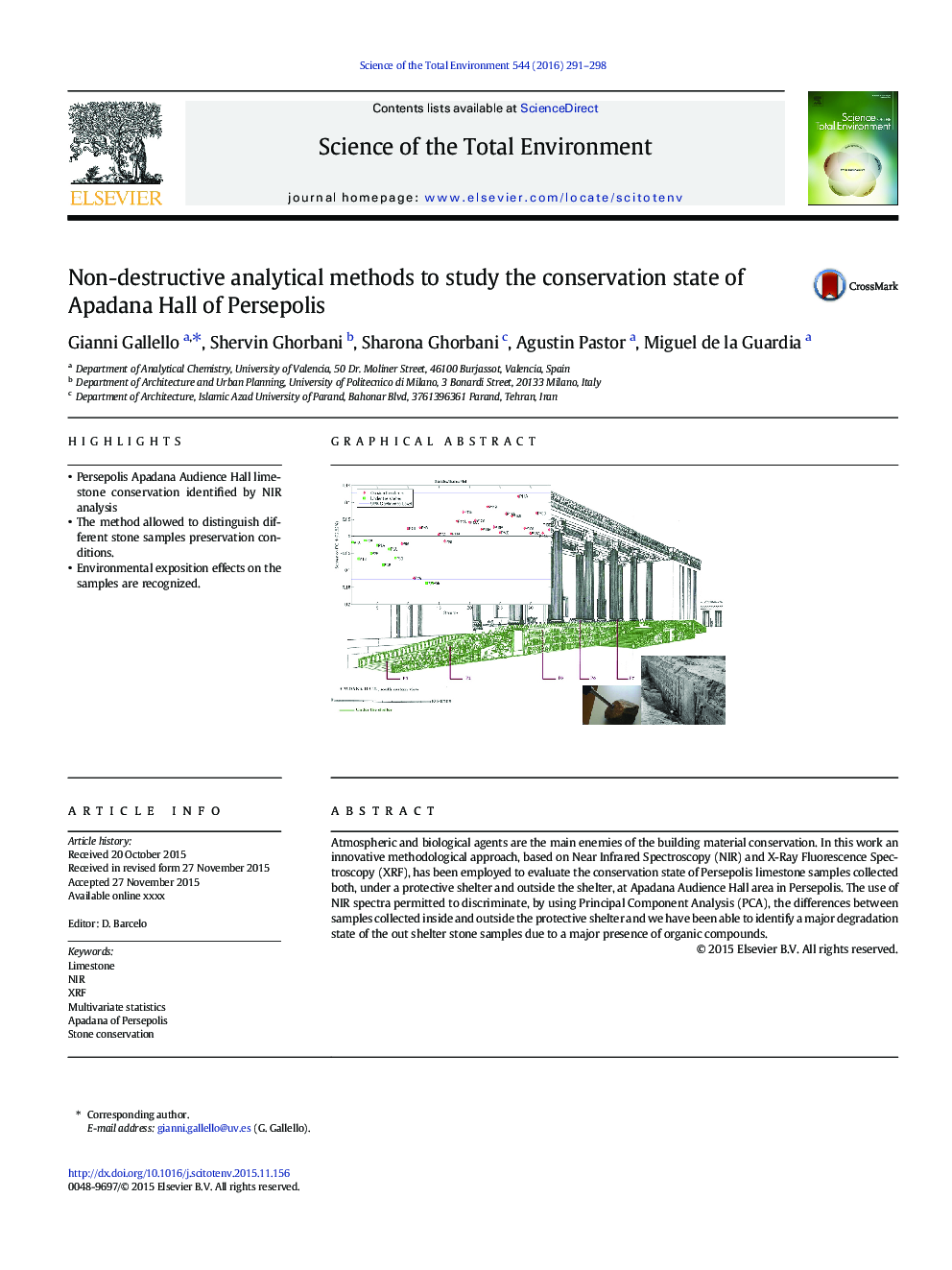 Non-destructive analytical methods to study the conservation state of Apadana Hall of Persepolis