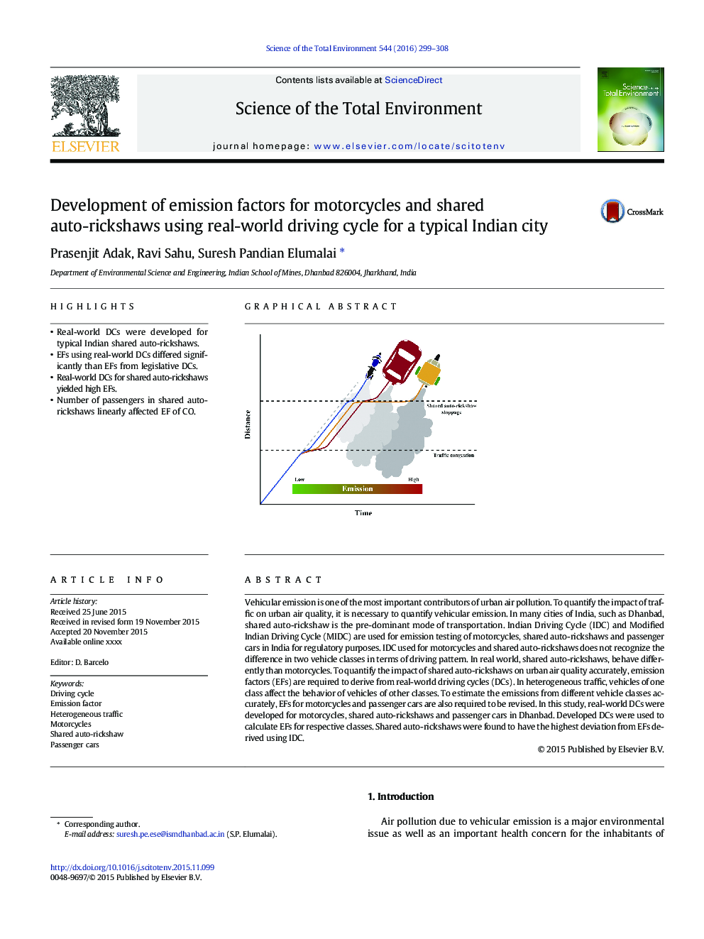 Development of emission factors for motorcycles and shared auto-rickshaws using real-world driving cycle for a typical Indian city