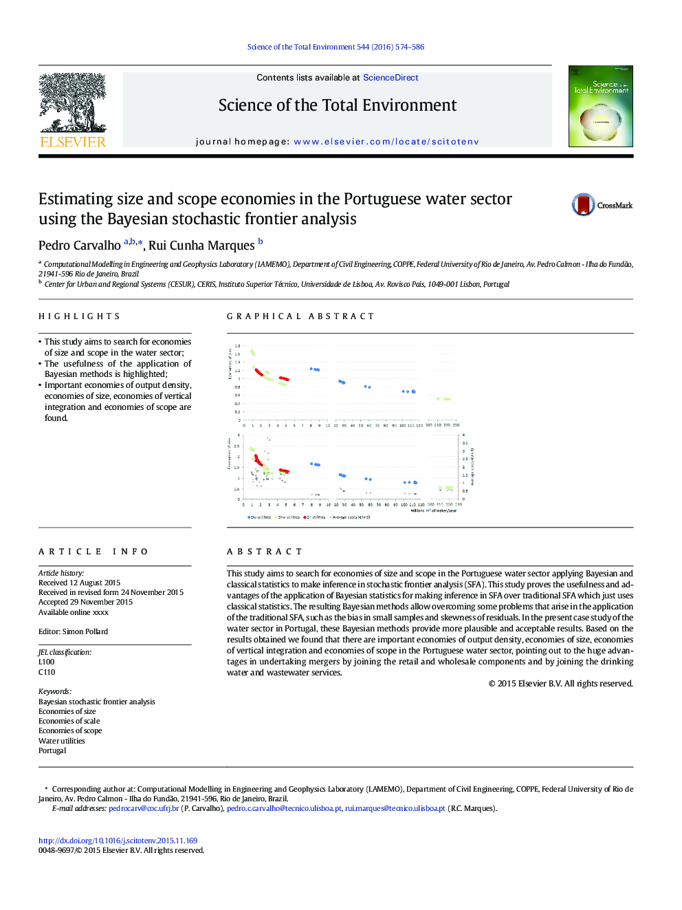 Estimating size and scope economies in the Portuguese water sector using the Bayesian stochastic frontier analysis