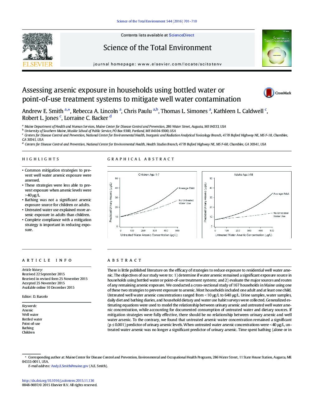 Assessing arsenic exposure in households using bottled water or point-of-use treatment systems to mitigate well water contamination