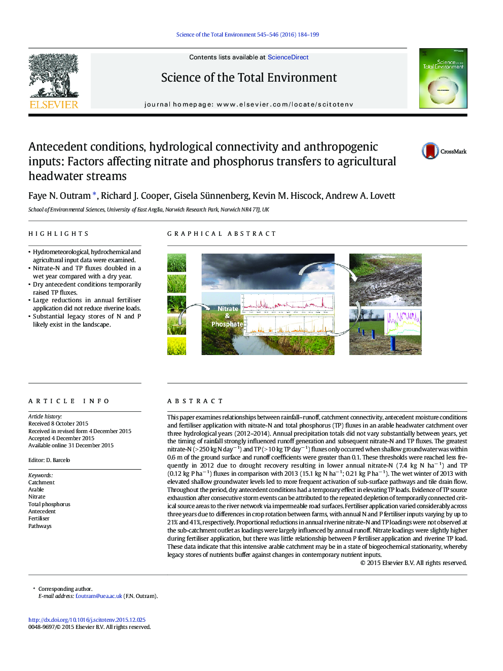 شرایط پیشین، اتصال هیدرولوژیکی و ورودی های انسان شناسی: عوامل موثر بر انتقال نیترات و فسفر به جریان های آبخیز کشاورزی 