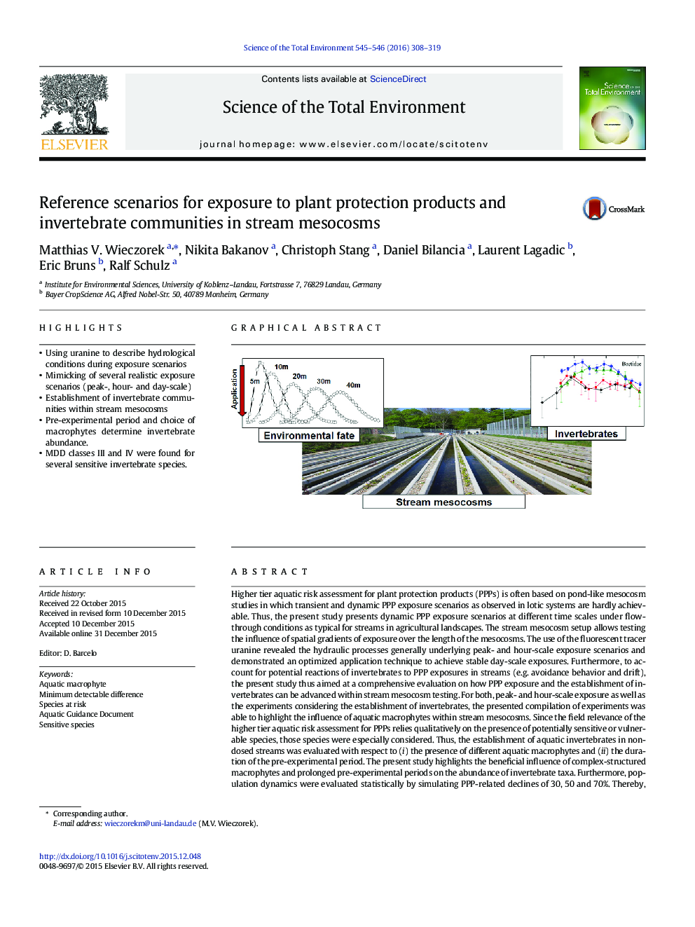 Reference scenarios for exposure to plant protection products and invertebrate communities in stream mesocosms