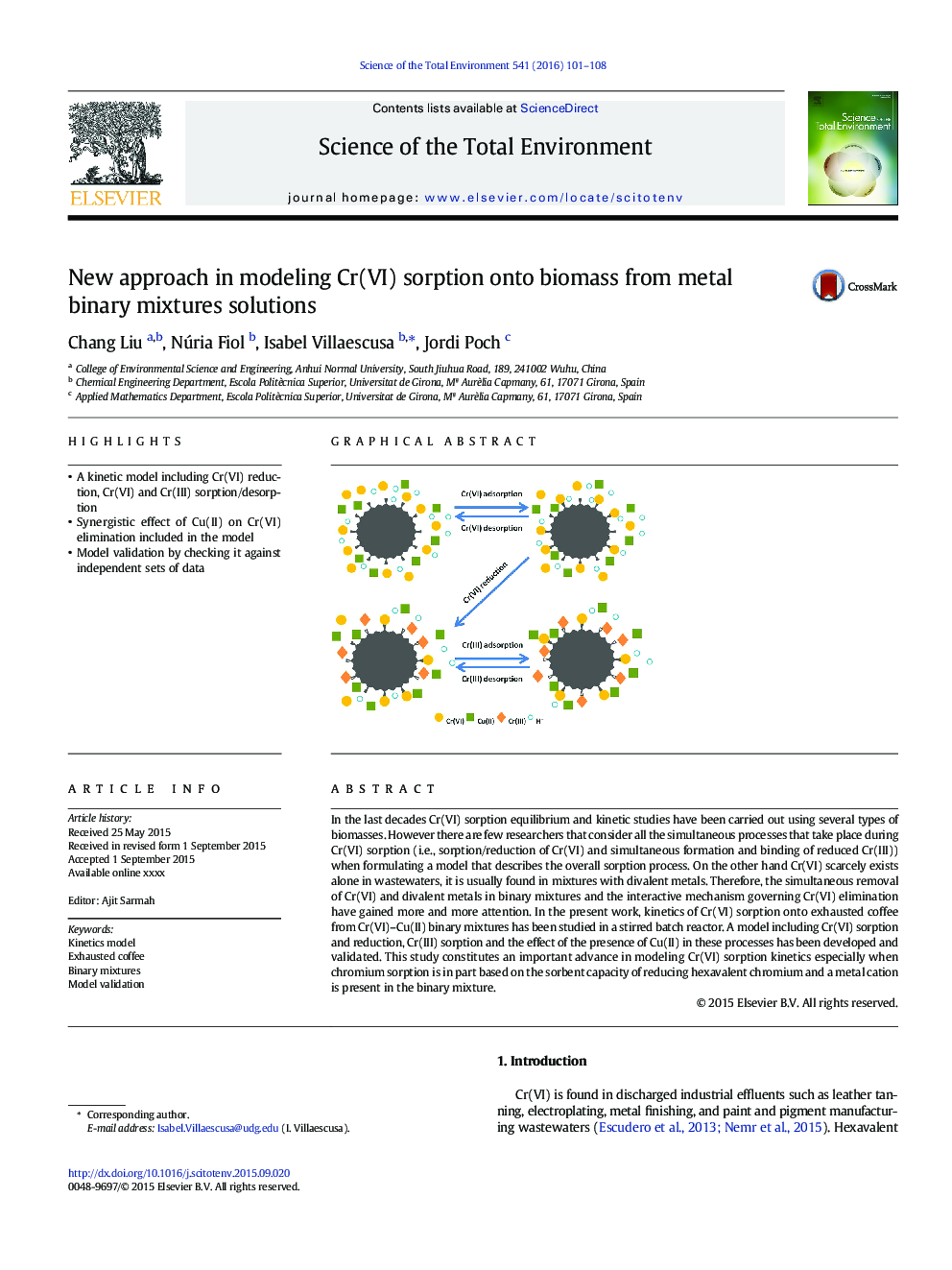 New approach in modeling Cr(VI) sorption onto biomass from metal binary mixtures solutions