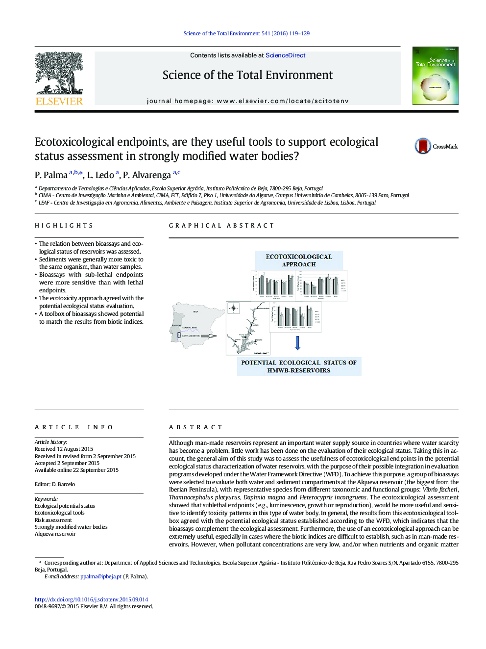 Ecotoxicological endpoints, are they useful tools to support ecological status assessment in strongly modified water bodies?