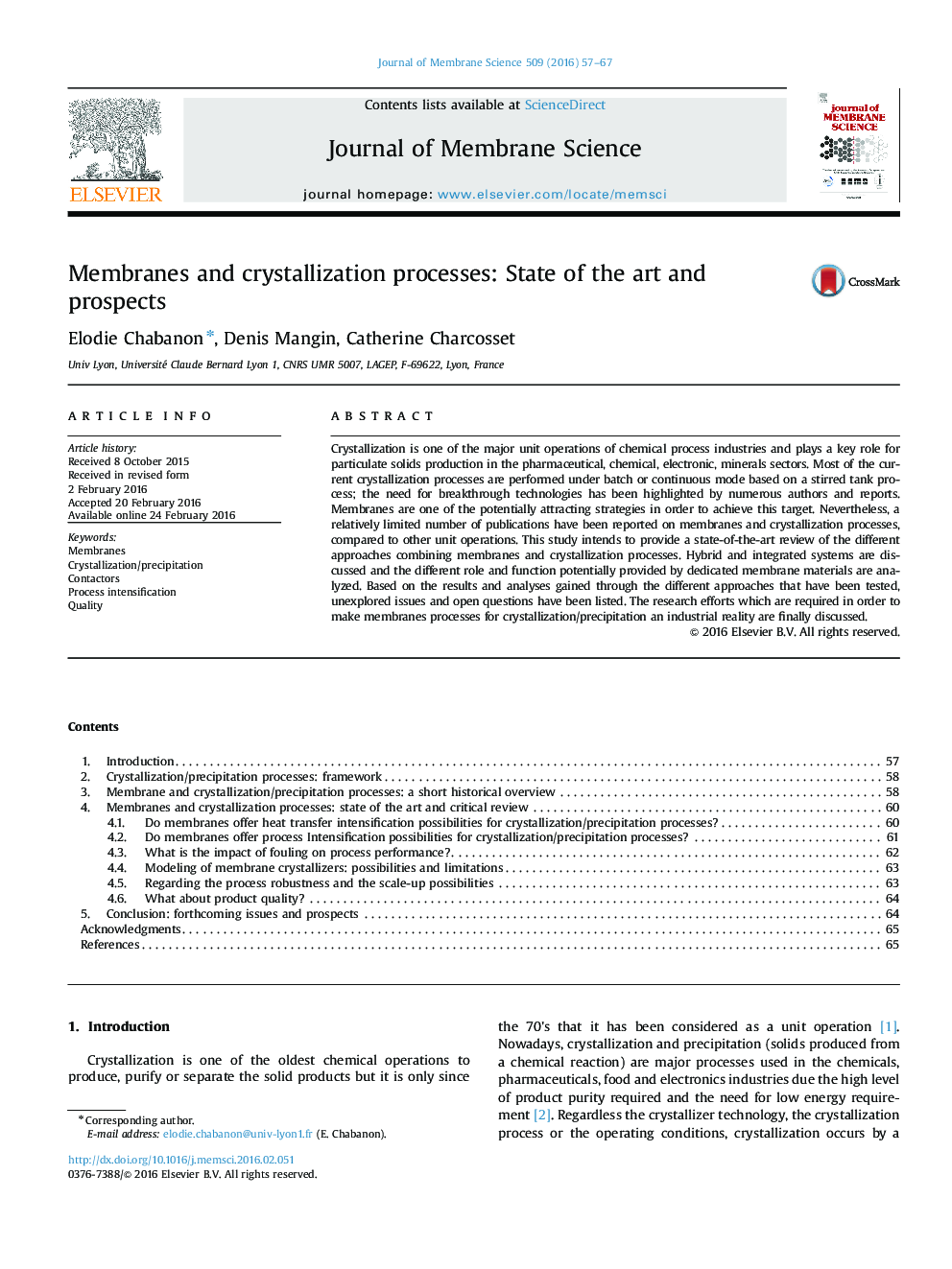 Membranes and crystallization processes: State of the art and prospects