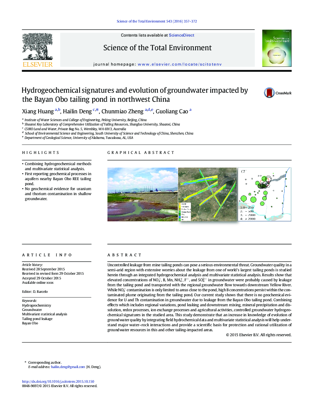 Hydrogeochemical signatures and evolution of groundwater impacted by the Bayan Obo tailing pond in northwest China