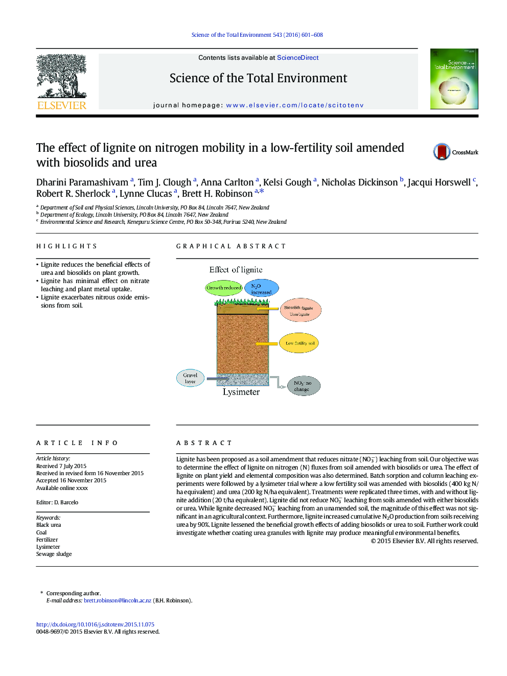 The effect of lignite on nitrogen mobility in a low-fertility soil amended with biosolids and urea