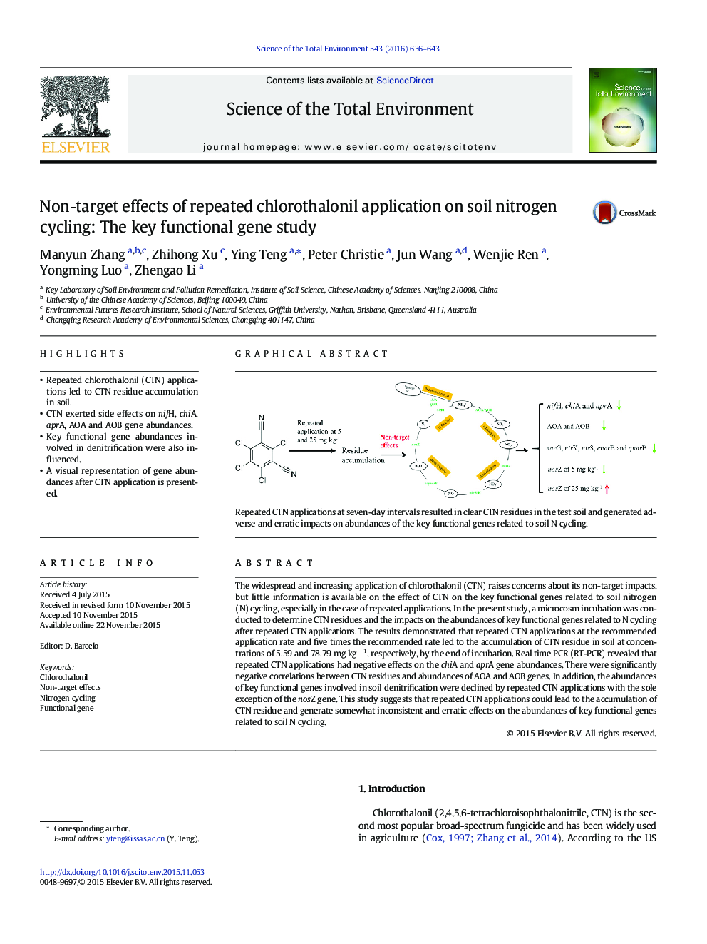 اثرات غیر هدفی کاربرد کلریتولونیل تکرار شده در دوچرخه سواری نیتروژن خاک: مطالعه ژن های عملکردی کلیدی 