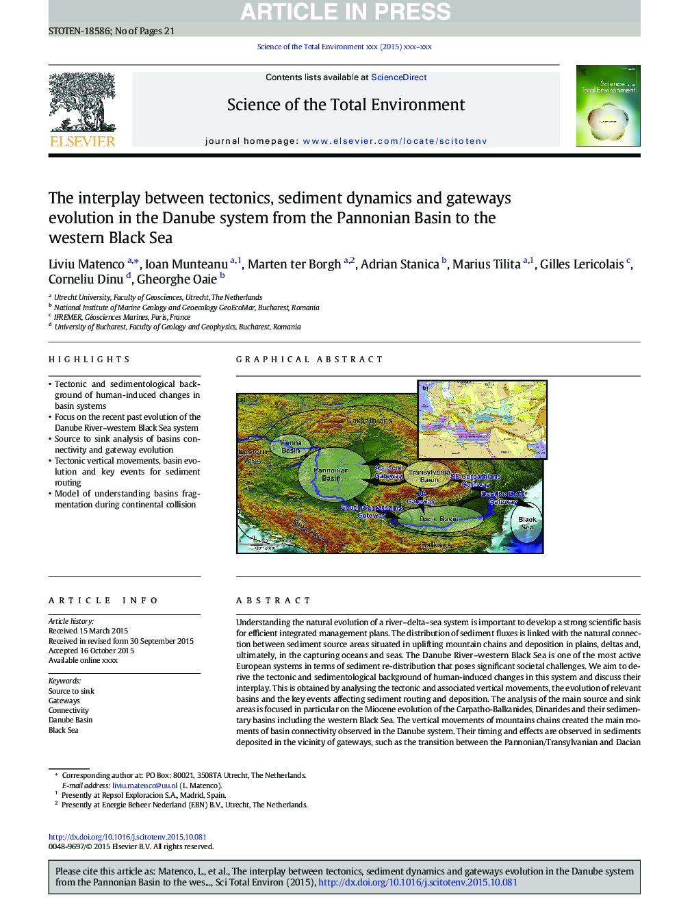 تعامل بین تکتونیک، دینامیک رسوبات و تکامل دروازه در سیستم دانوب از حوضه پانونی تا دریای سیاه دریای سیاه 