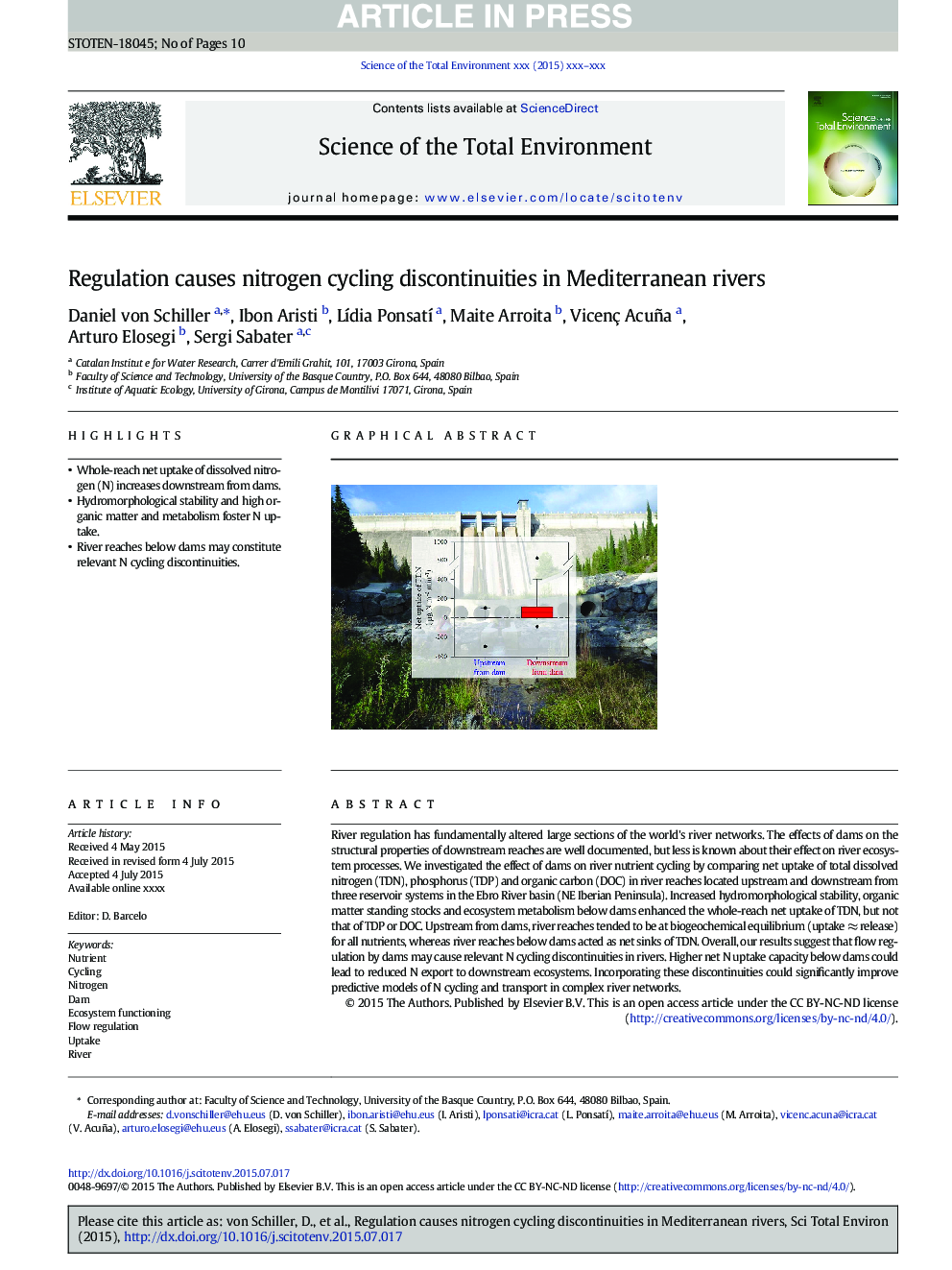 Regulation causes nitrogen cycling discontinuities in Mediterranean rivers