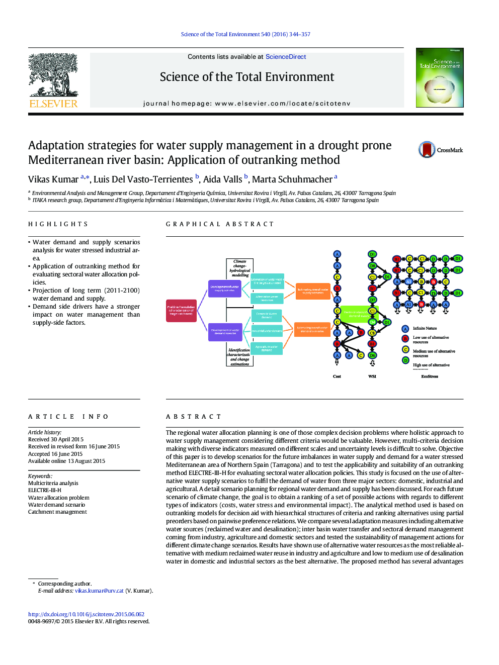 Adaptation strategies for water supply management in a drought prone Mediterranean river basin: Application of outranking method