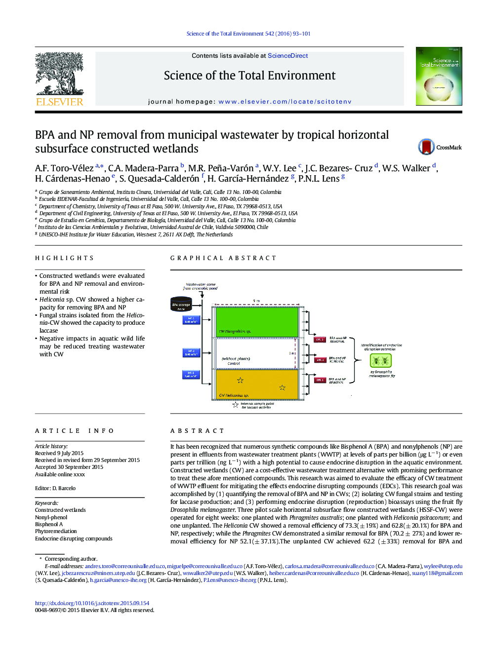 BPA and NP removal from municipal wastewater by tropical horizontal subsurface constructed wetlands