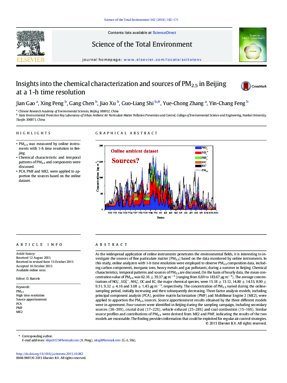 Insights into the chemical characterization and sources of PM2.5 in Beijing at a 1-h time resolution