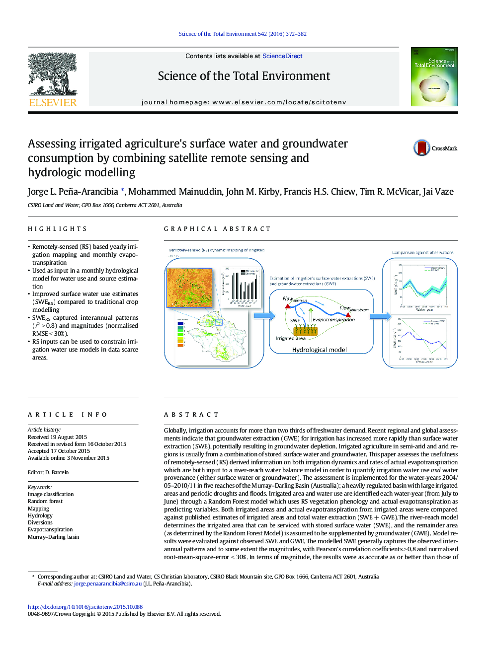 Assessing irrigated agriculture's surface water and groundwater consumption by combining satellite remote sensing and hydrologic modelling