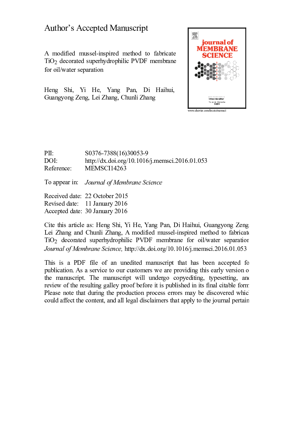 A modified mussel-inspired method to fabricate TiO2 decorated superhydrophilic PVDF membrane for oil/water separation