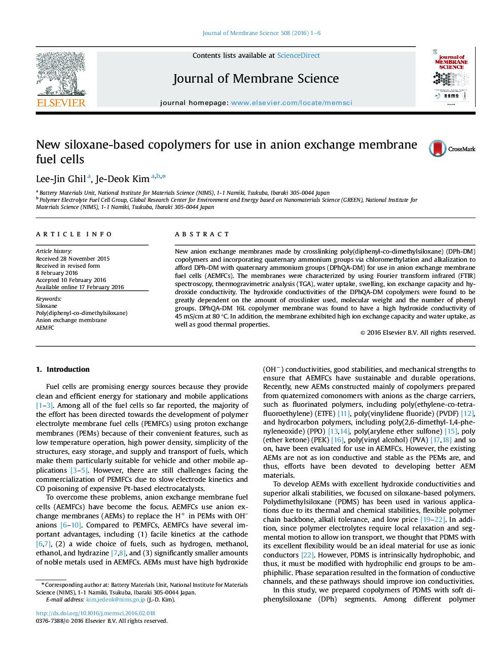 New siloxane-based copolymers for use in anion exchange membrane fuel cells